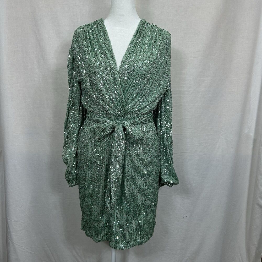Fashion Nova Seeing The Stars Sequin Mini Dress Large Party Club Mint Green